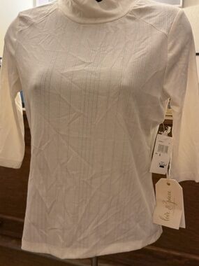 Cream Ribbed Long-Sleeve Mock Neck Tee